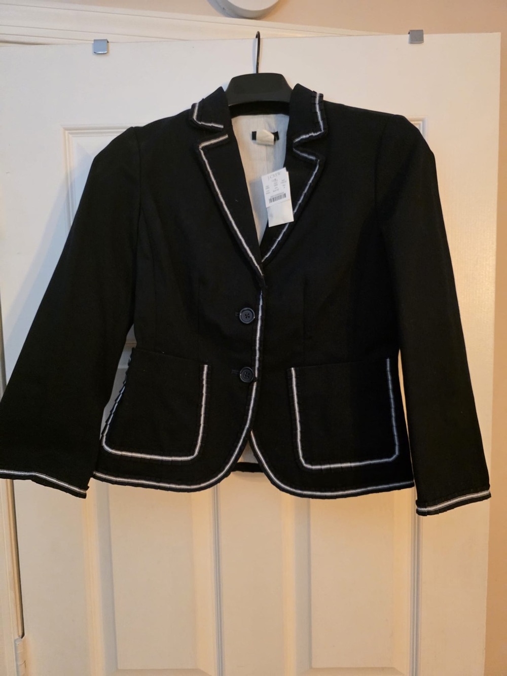 Vintage J Crew Black Women's Textured Tailored Blazer with Contrast Trim. Sz 4